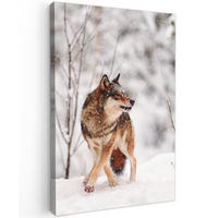 LEINWANDBILD Wolf - Winter - Schnee - Natur - Tiere 60x90 cm - Haselnussfarben, Textil (60/90cm) - MuchoWow