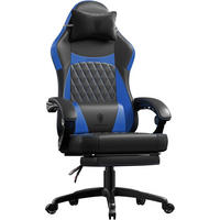 GAMING-STUHL ergonomischer & 150 kg Tragfähigkeit, Fußstütze, PU-Leder - Blau, Leder (65/127/63cm)