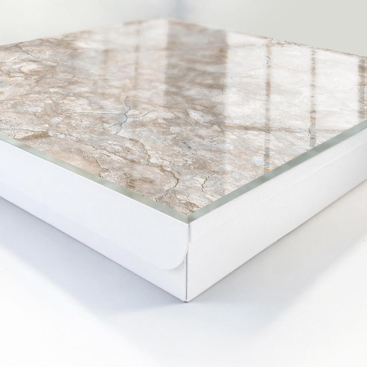 SCHLÜSSELBOX Weiß 30x30 cm – Türöffnung nach rechts - Marmorstruktur - Beige, Metall (30/30/5cm) - TULUP