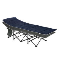 CAMPINGBETT Klappbar mit Kopfkissen und Seitentasche Dunkelblau-Grau bis 150 kg - Dunkelblau, Metall (64.5/53/188cm) - ComfortXL