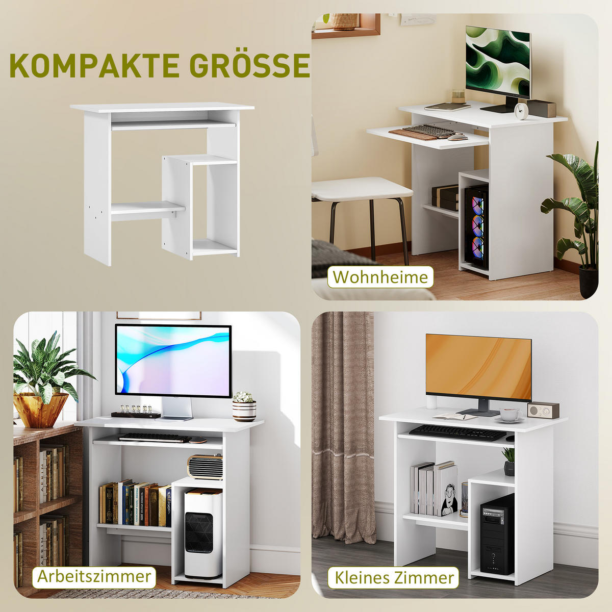 COMPUTERTISCH Spanplatte Weiß - Weiß, Holzwerkstoff (80/45/75cm) - HOMCOM