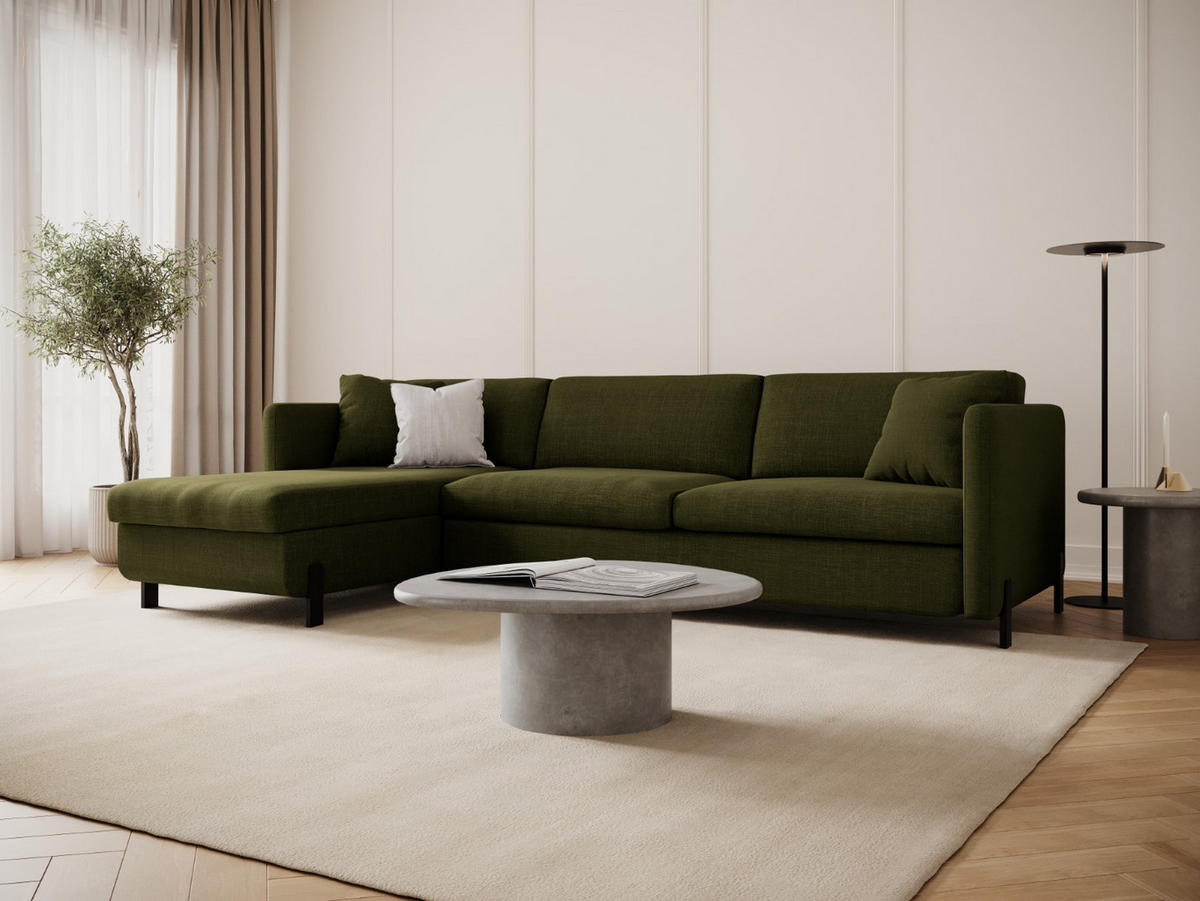 ECKSOFA ausklappbar links mit Container Gloria aus strukturiertem Stoff grün 5 Sitzplätze - Grün, Textil (170/280cm) - Micadoni