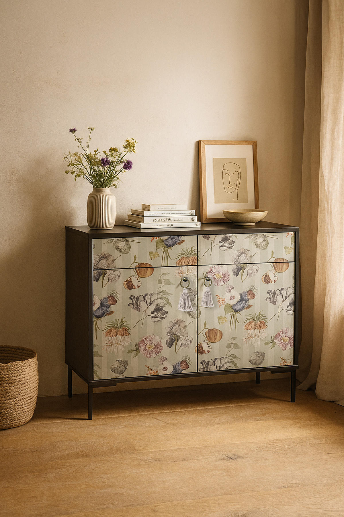 SIDEBOARD MDF 2 Türen und 2 Schubladen mit Waldmuster ALISE CHAMPETRES - Multicolor/Grau, Holzwerkstoff (90/84/45cm) - RNT By Really Nice Things