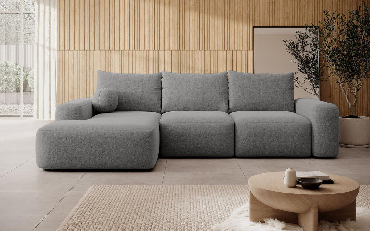 ECKSOFA Carnos mit Ballkissen, Dunkelgrau Chenille, linksseitig - Dunkelgrau/Schwarz, Kunststoff/Textil (264/162cm) - Selsey
