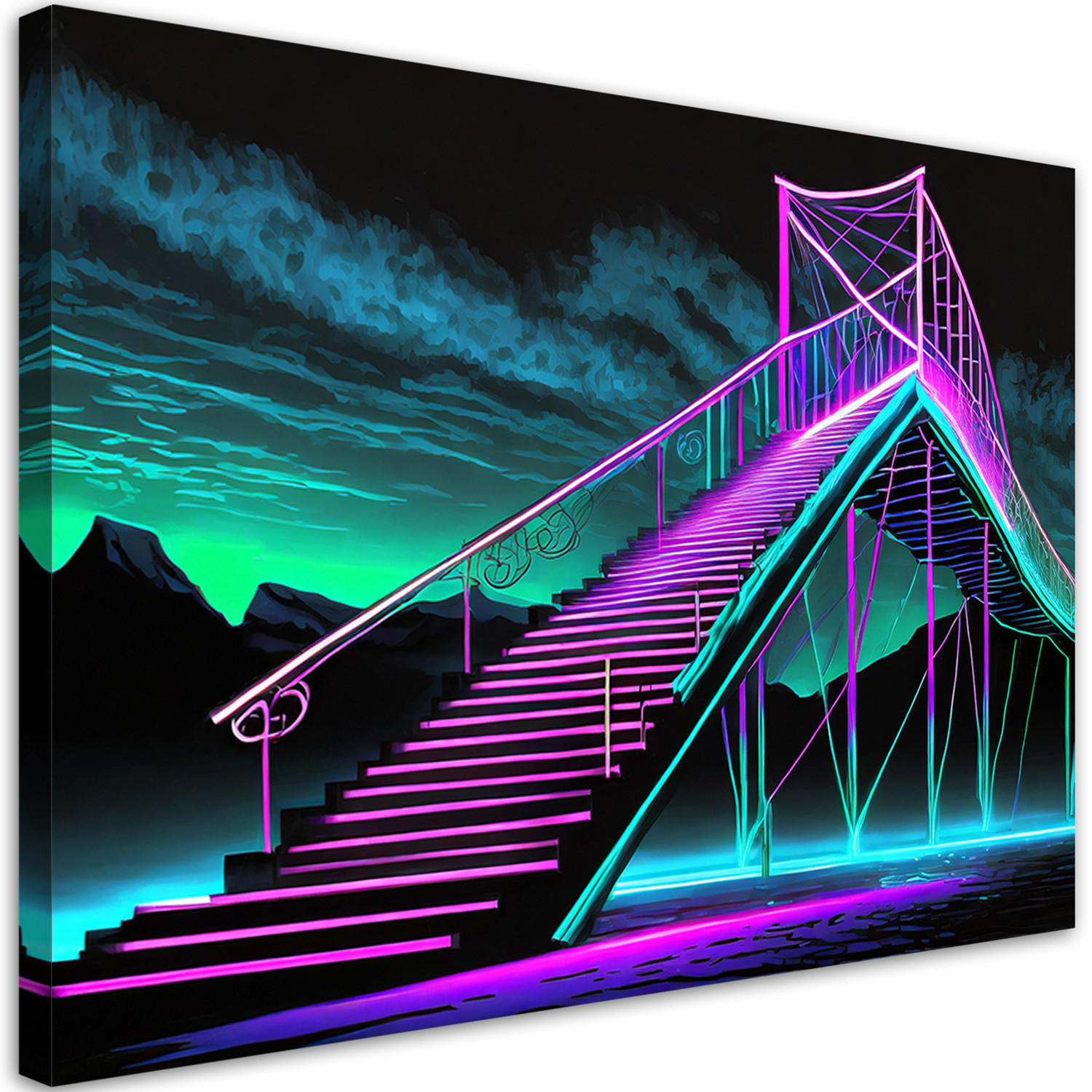 WANDBILD neon treppe futuristisch abstrakt - Lila, Textil (60/40cm) - Feeby