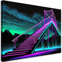 WANDBILD neon treppe futuristisch abstrakt - Lila, Textil (60/40cm) - Feeby