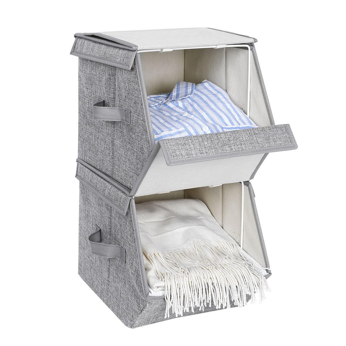 AUFBEWAHRUNGSBOXEN MIT DECKEL 3ER-SET - Grau, Textil (35/25/50cm) - Hansiro
