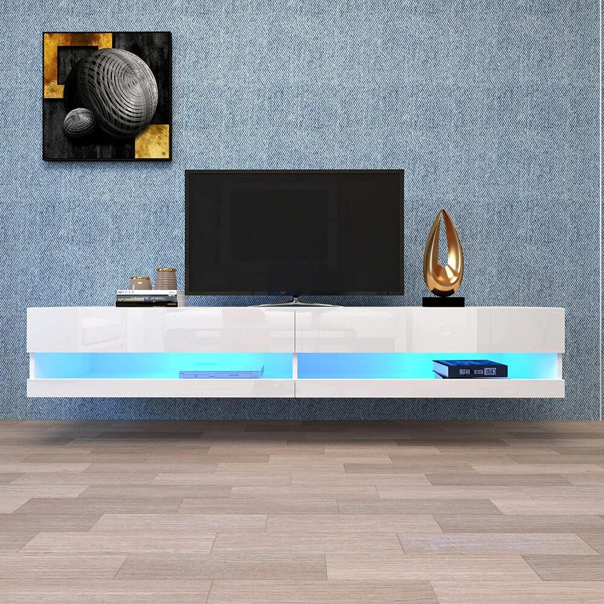 TV-SCHRANK 140x40cm Lowboard Hochglanzweiß LED-Beleuchtung Stauraum - Weiß, Holz (51.5/12/150.5cm) - FLIEKS