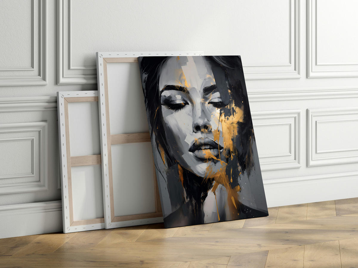 LEINWANDBILD Frau Porträt Abstraktion Glamour 50x70 - Beige/Schwarz, Textil (50/70cm) - Muralo