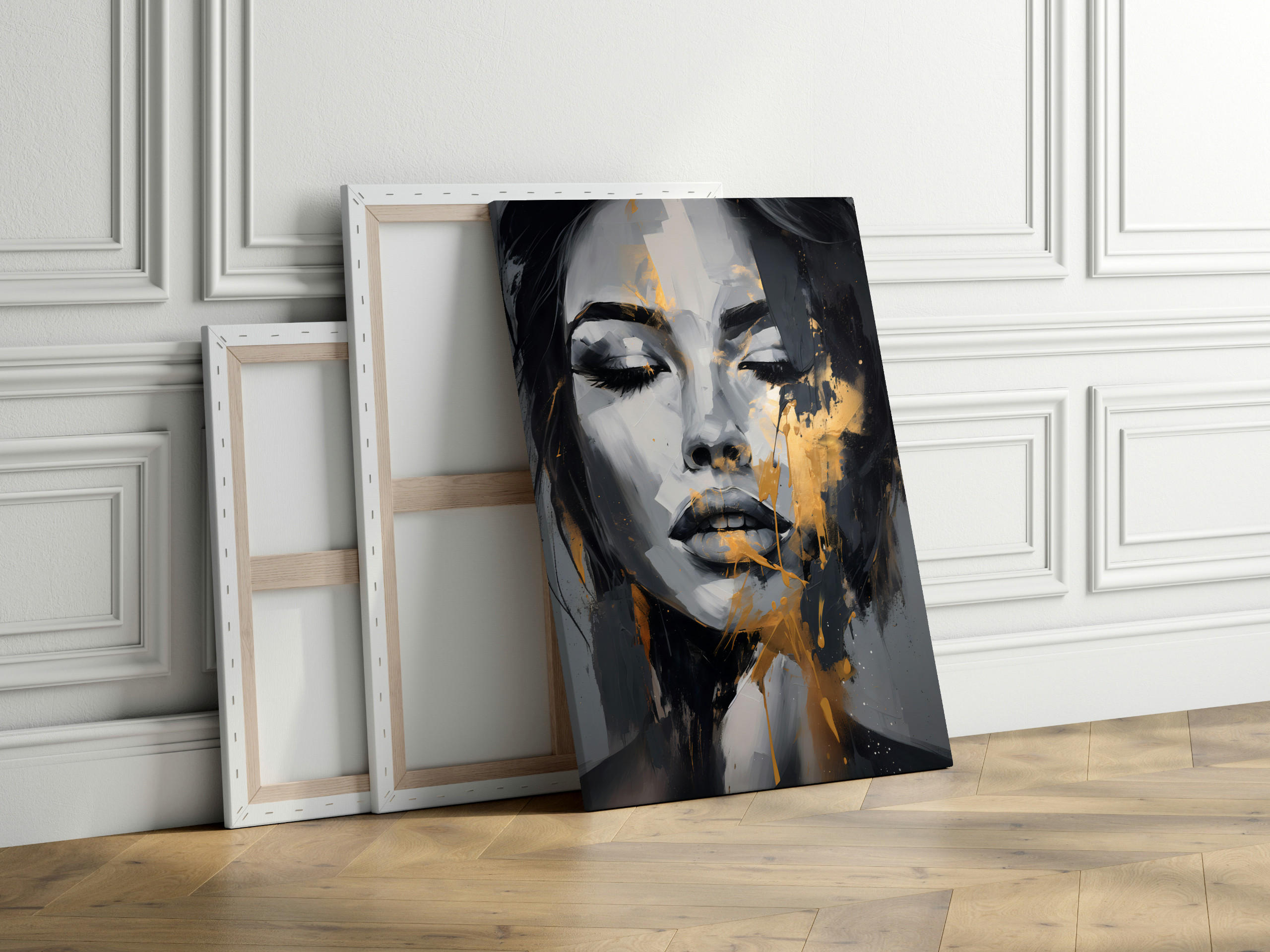 Thumbnail - Muralo Leinwandbild, Schwarz, Beige, Braun, Grau, Textil, Person/Charakter, Abstrakt, Rechteckig, 80x120 cm, Bilder und ...