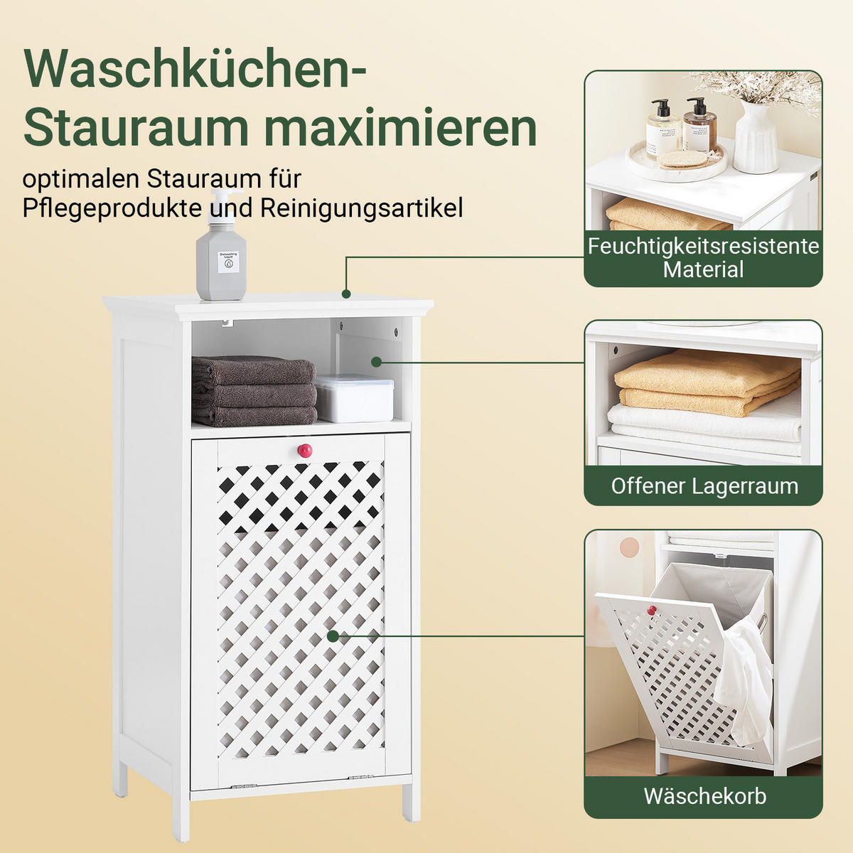 WÄSCHESCHRANK Weiß 45x41,5x87cm - Weiß, Holzwerkstoff (45/87/41.5cm) - SoBuy