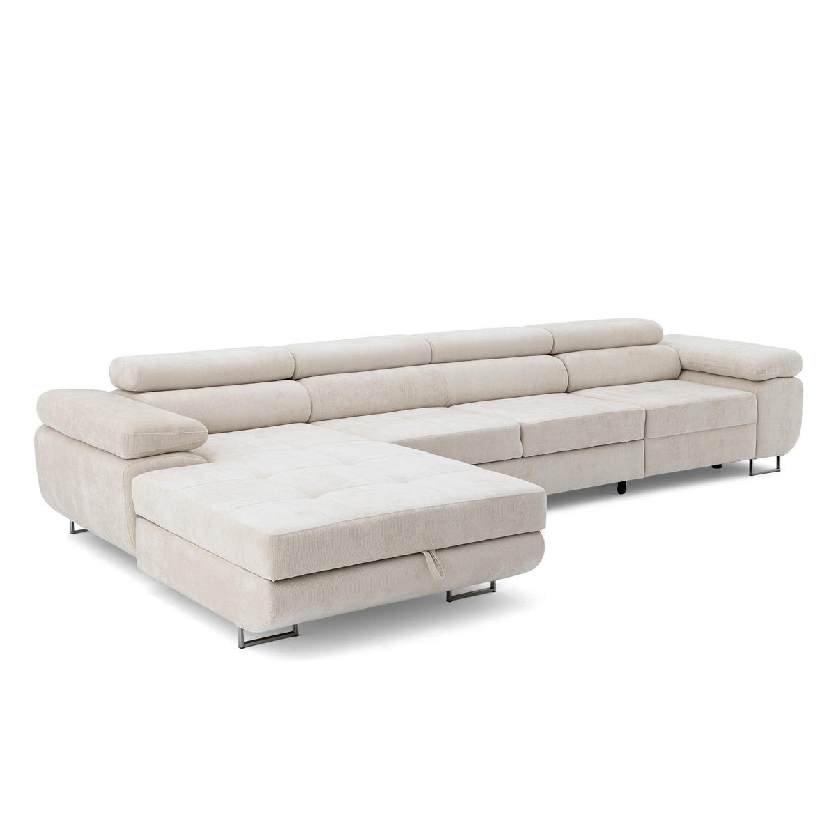 ECKSOFA ALONZO MAXI Links mit Schlaffunktion 125x195 Chenille Beige - Chromfarben/Beige, Holz/Textil (350/203cm) - Muffo