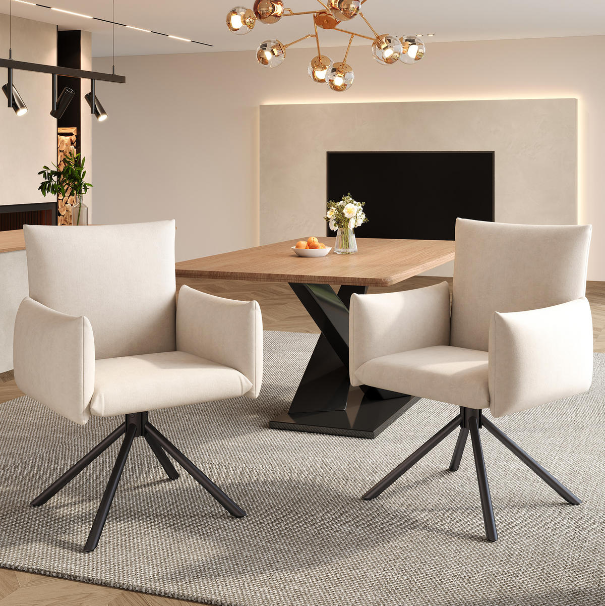 SESSEL 2er-Set 360° drehbar Samt Beige - Beige, Metall (60/88/60cm) - Meubliv