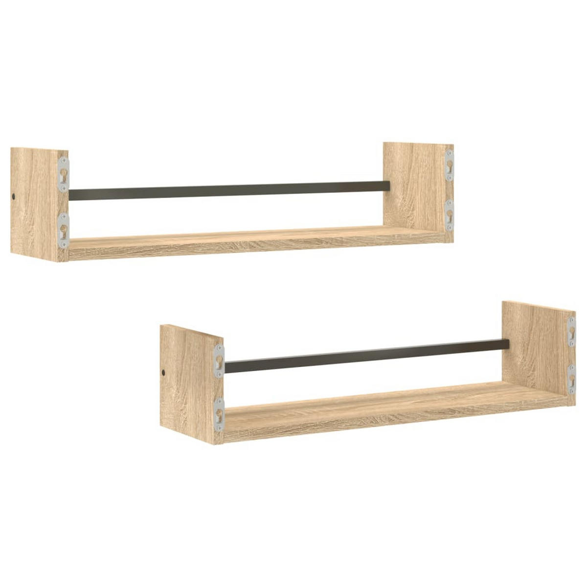 WANDREGALE Mit Stangen 2er Set Sonoma-Eiche 60/16/14 Cm - Braun, Holzwerkstoff (60/14/16cm) - vidaXL
