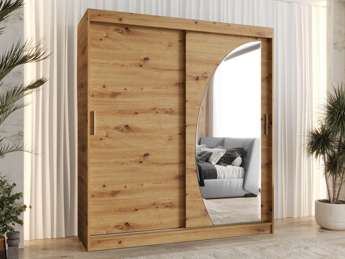 SCHWEBETÜRENSCHRANK Wika 180 cm mit Schubladen - Silberfarben/Eiche Artisan, Holzwerkstoff/Kunststoff (180/200/62cm) - MIRJAN24