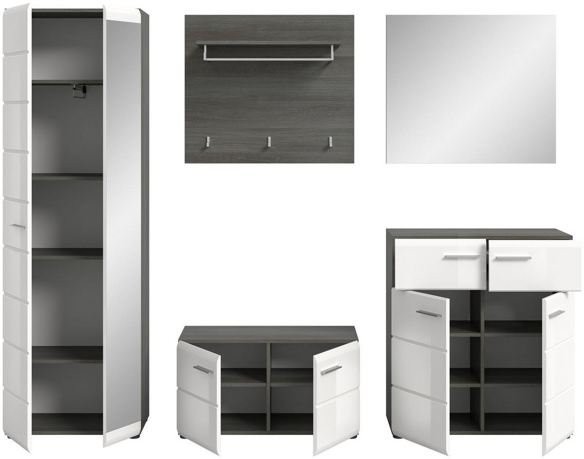 GARDEROBENKOMBINATION Salsa 250x192x37 cm Rauchsilber Weiß 5tlg. - Silberfarben, Holz (250/192/37cm)