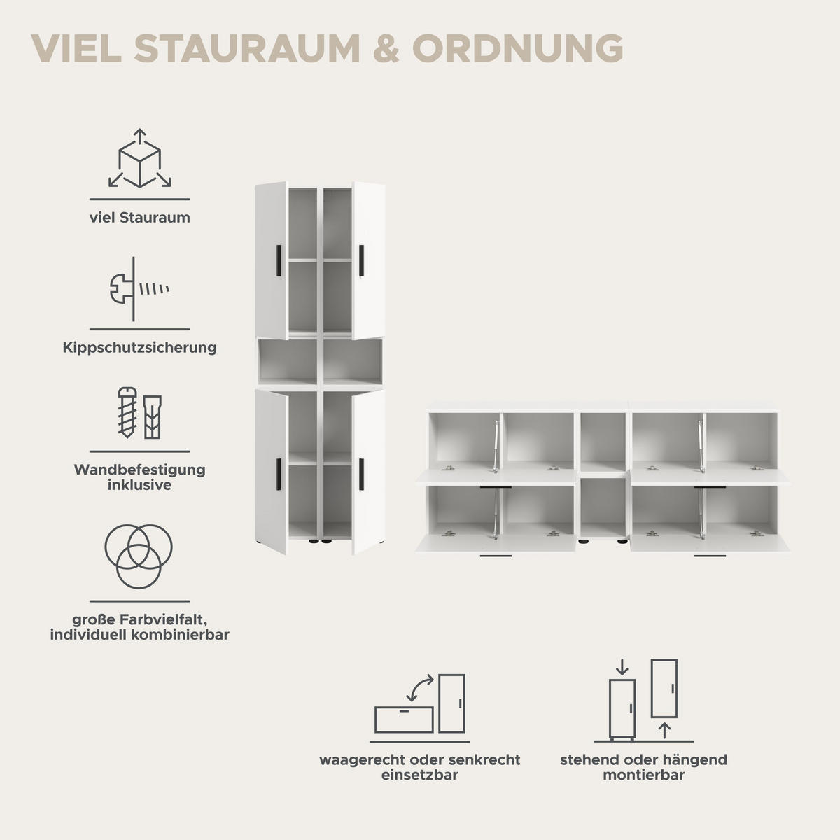 WOHNWAND The One weiß 259/34/182 cm - Weiß, Holzwerkstoff (259/182/34cm) - Xonox