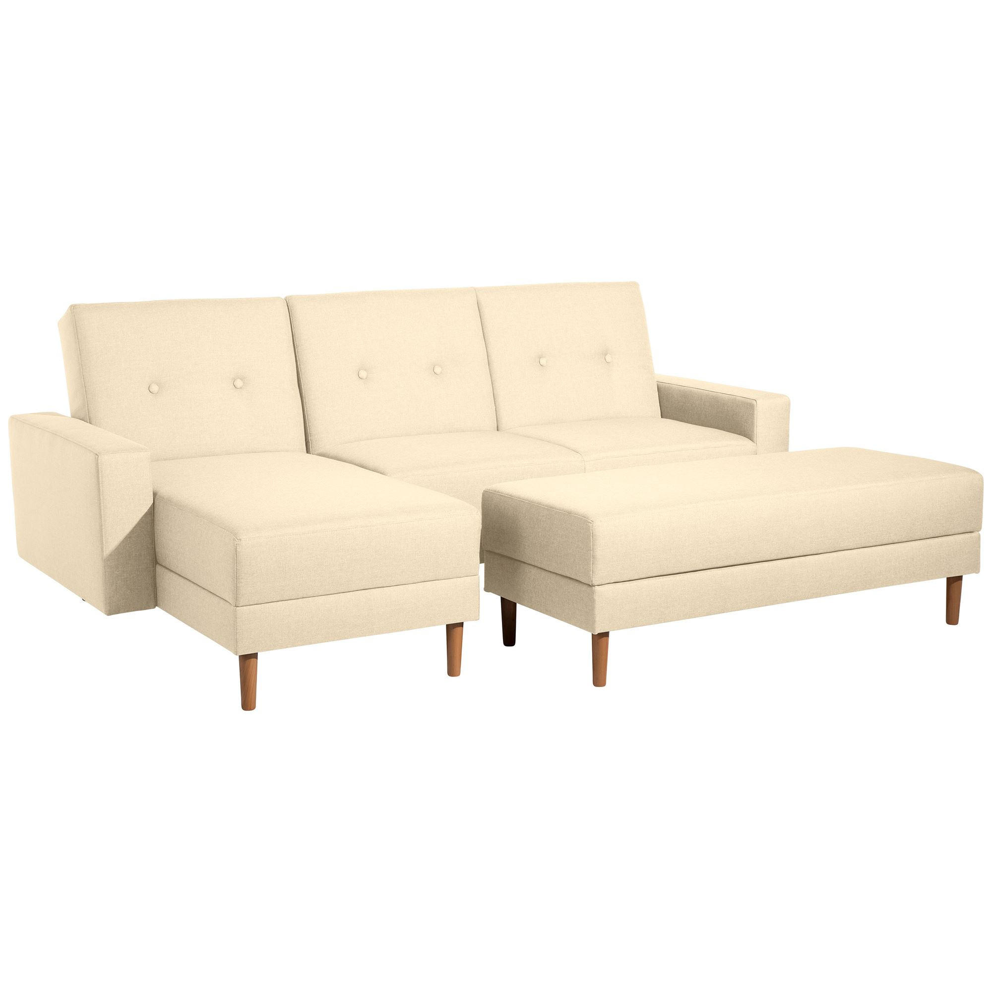 FUNKTIONSSOFA mit Hocker Kattie Flachgewebe beige - Beige, Kunststoff (144/230cm) - 58aufmkessel