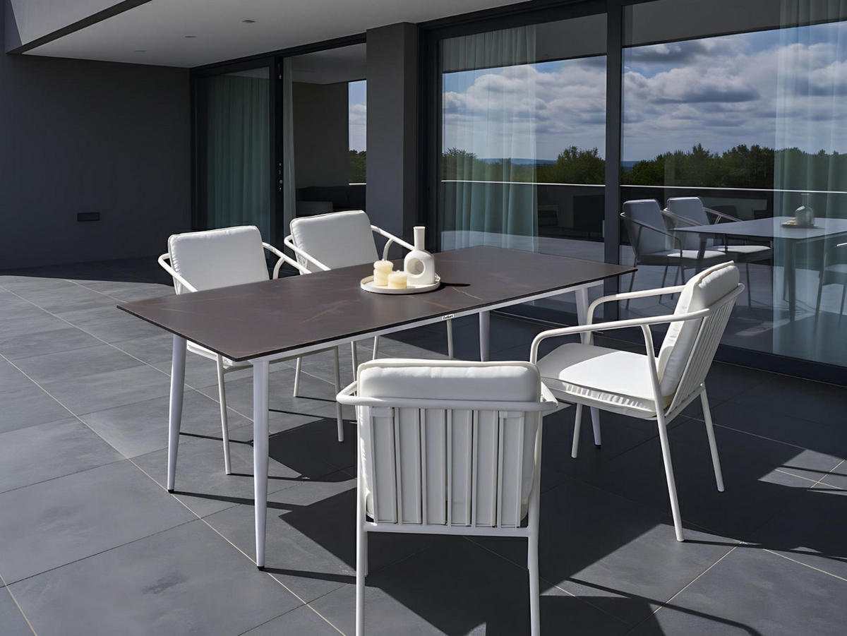 ZAHRADNÍ STŮL 180/90 cm Mramor Look Šedý Mramor Tolentino - tmavě šedá, plast (180/90/75cm) - Beliani