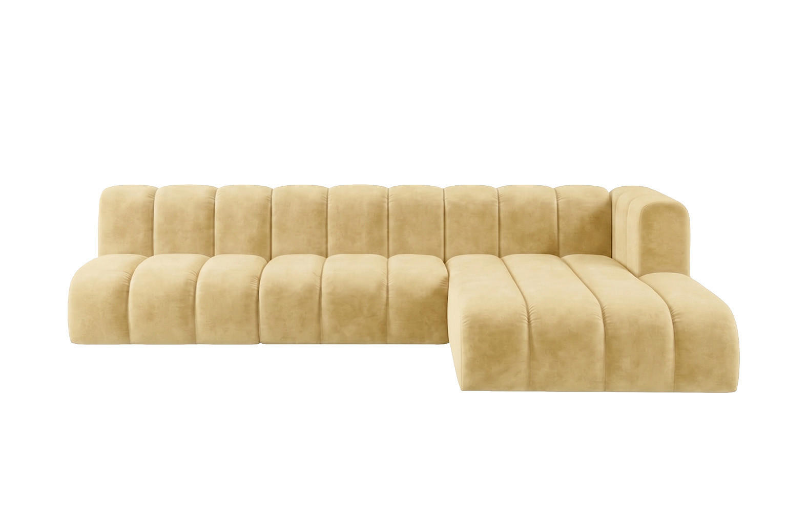 ECKSOFA Modulares In L-Form, Velvet-Stoff Riviera, Buttergelb, Rechts, GRAND 295 cm - Hellgelb, Holz (295/179cm) - Kaiser Möbel