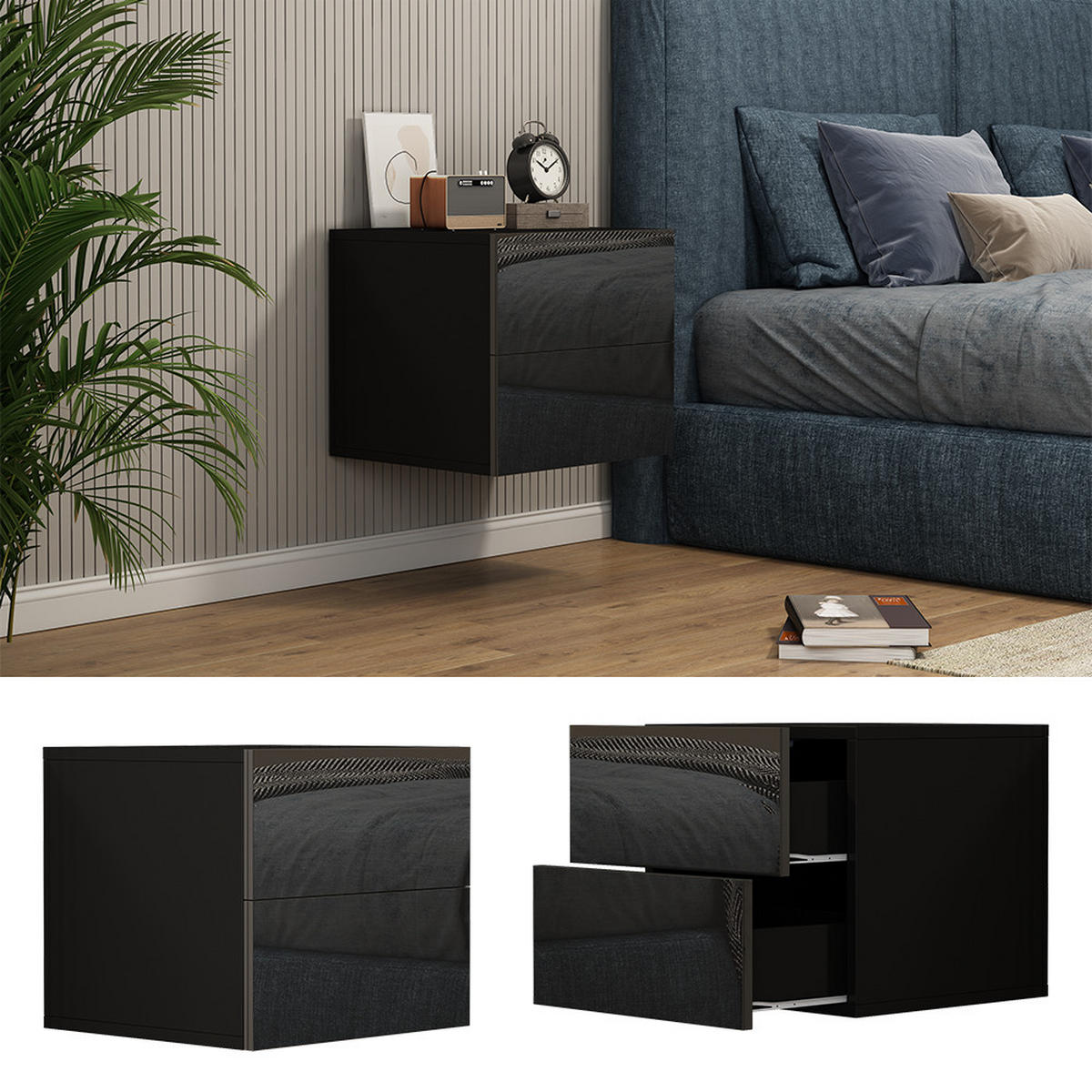 NACHTTISCH Sofie Schwarz Hochglanz 49.6 x 51.2 cm - Schwarz Hochglanz/Schwarz, Holzwerkstoff (49.6/51.2/45cm) - Vicco