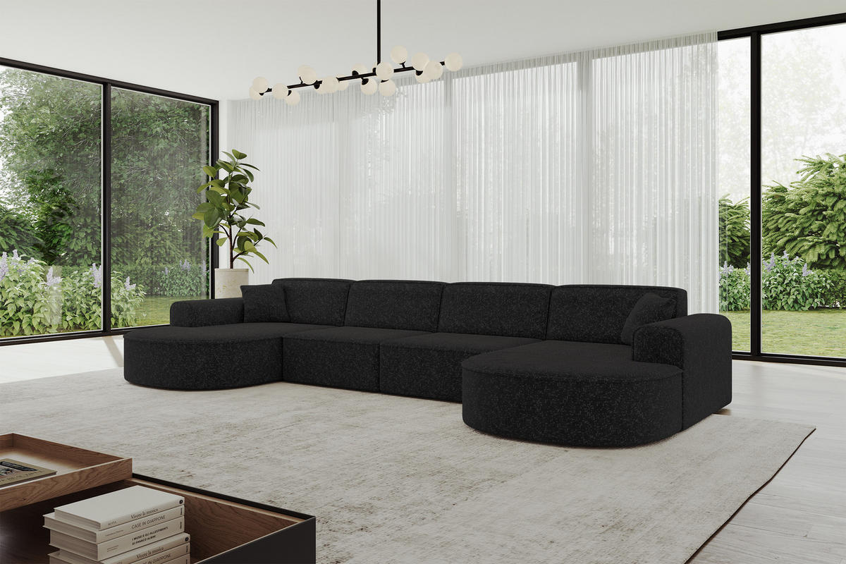 WOHNLANDSCHAFT MARI-U2 - 388x171x79 cm Schwarz Tissu - Schwarz, Holzwerkstoff/Kunststoff (388/79/171cm) - ALTDECOR