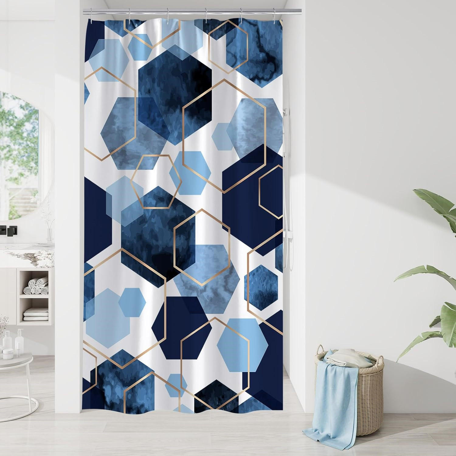 DUSCHVORHANG Blau geometrisch 90 x 180 cm modern wasserdicht fürs Badezimmer - Blau, Textil (90/180cm) - MCBOSON