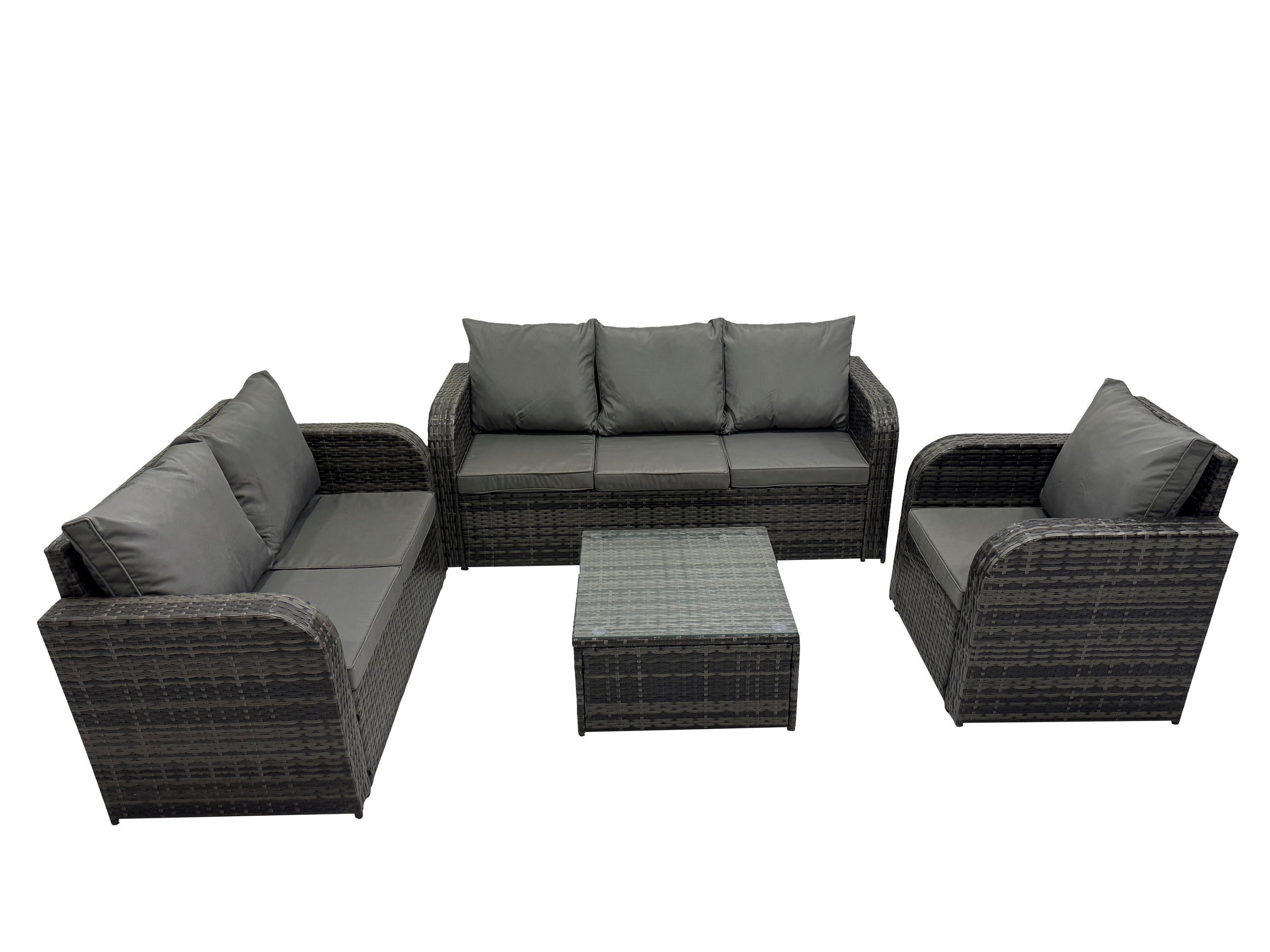 GARTENTISCHGRUPPE Polyrattan Dunkelgrau 4-teilige - Dunkelgrau/Grau, Glas/Kunststoff - Fimous