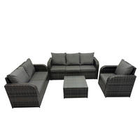 GARTENTISCHGRUPPE Polyrattan Dunkelgrau 4-teilige - Dunkelgrau/Grau, Glas/Kunststoff - Fimous