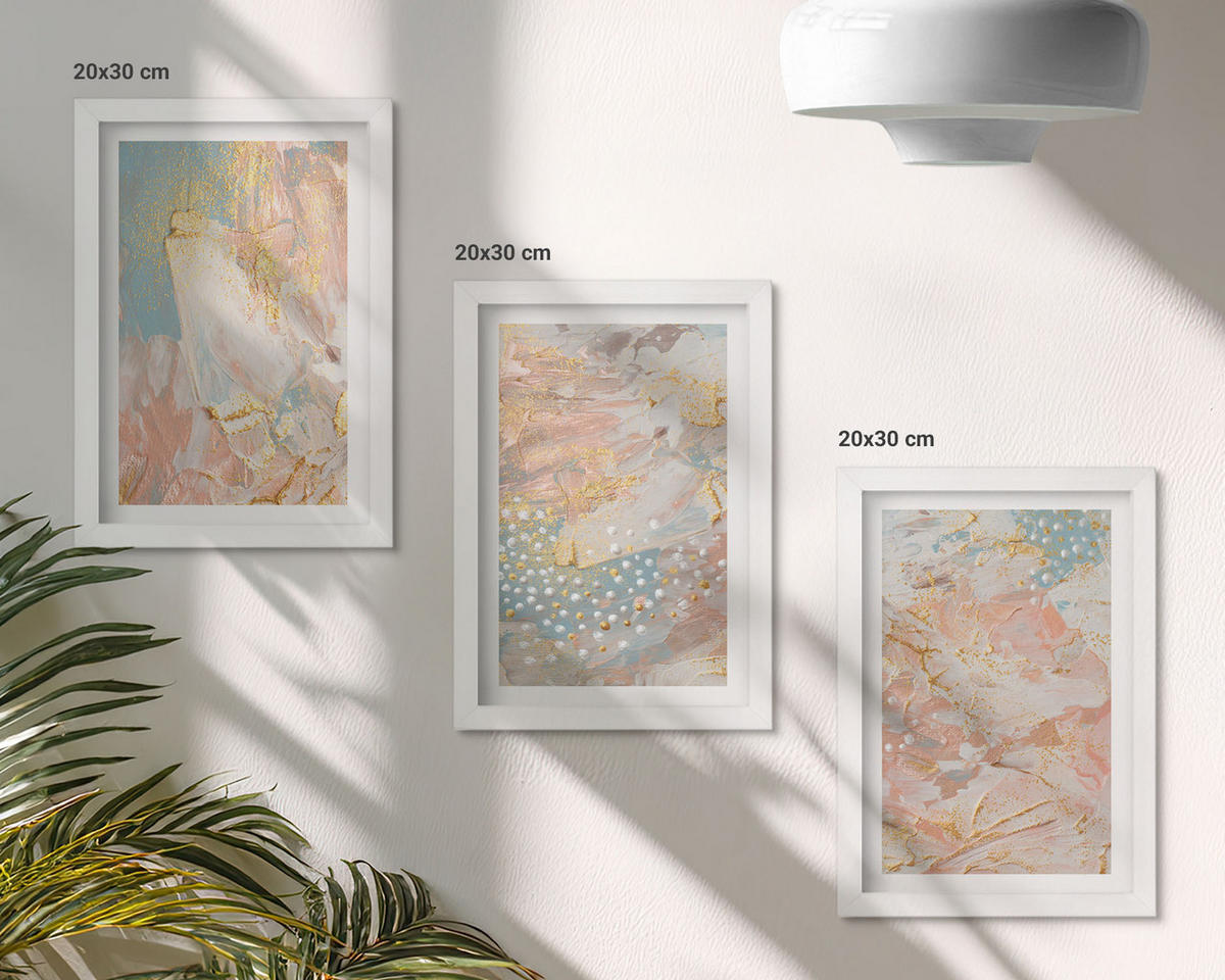 WANDBILDER 3er-Set - 20x30 cm Weißer Rahmen - Abstrakte Pastellmuster - Weiß, Kunststoff (20/30cm) - ArtPrintCave