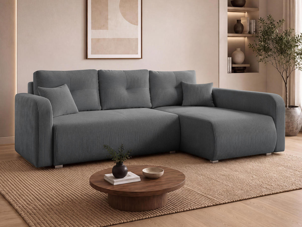 ECKSOFA Viena Cord, Seite: Rechts - Silberfarben/Grau, Holz/Kunststoff (234/145cm) - MIRJAN24