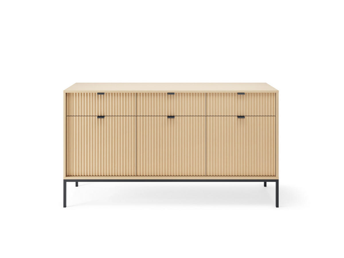 MODERNE Geriffelte Kommode KIOTO K3D3SZ (Eiche Vicenza, Schwarzes Gestell, Soft-Close Türen) - Eichefarben/Schwarz, Holz/Holzwerkstoff (154/91/39cm) - Ravio