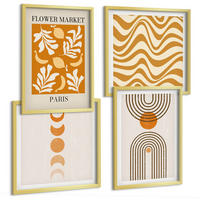 BILDER SET 4er Set - 50x50 cm & 40x60 cm Goldrahmen - Geometrische Pflanzenmuster - Goldfarben, Kunststoff (50/50cm) - TULUP