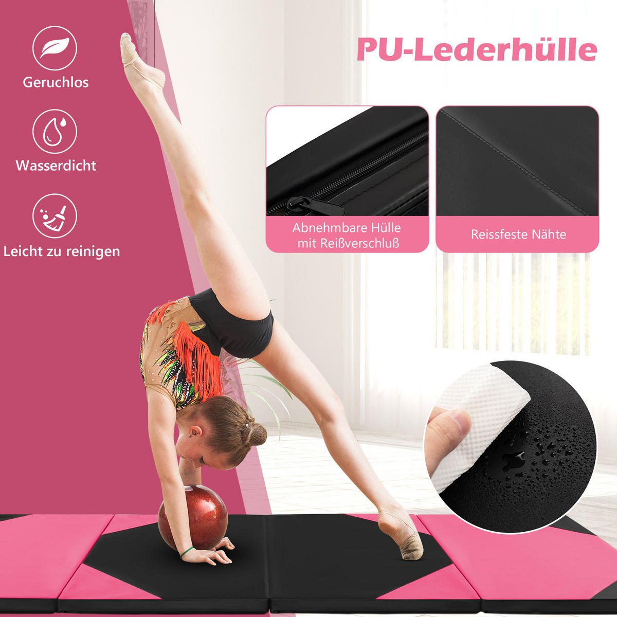 GYMNASTIKMATTE Rosenrot - Pink, Leder (117/300cm) - COSTWAY