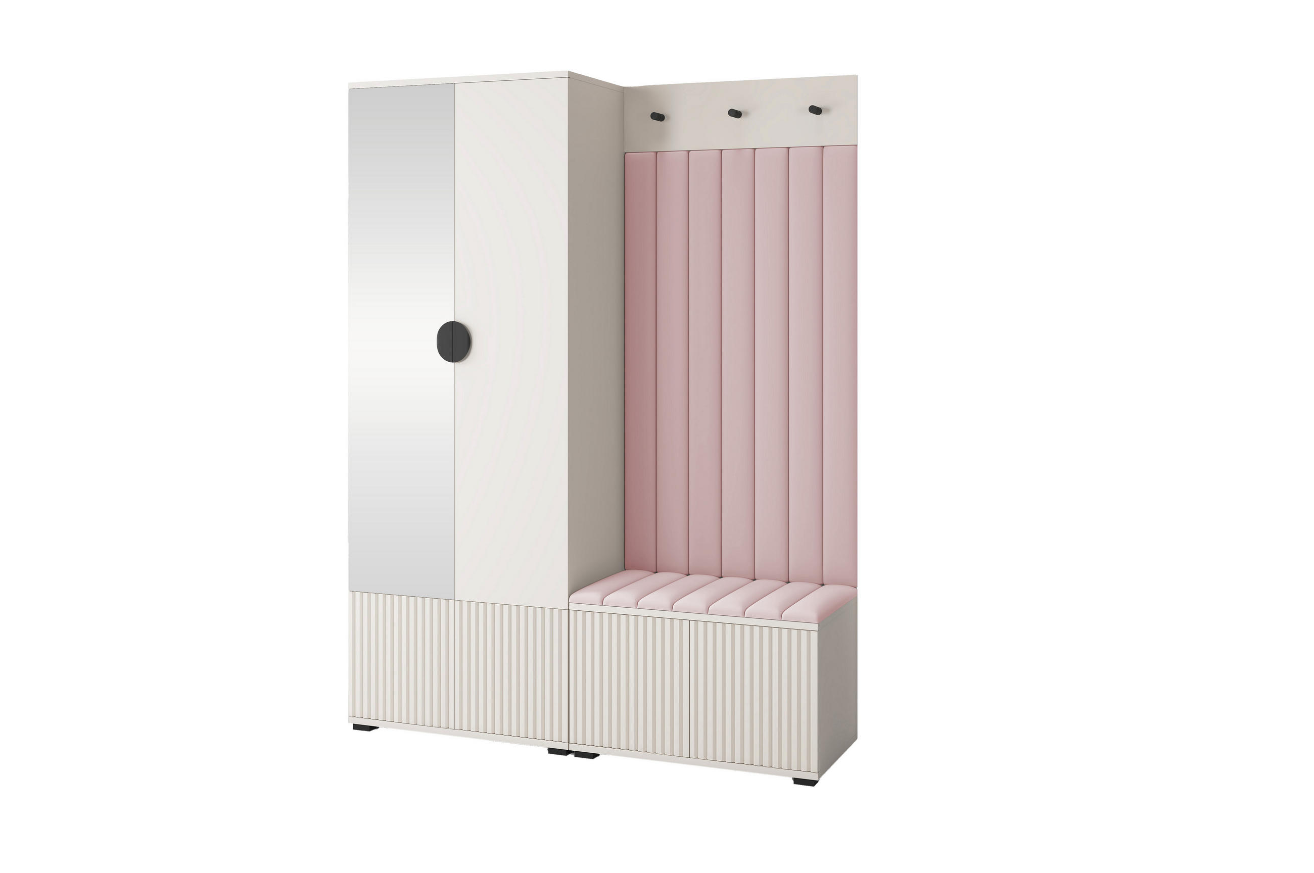 GARDEROBE Ritmo version 1 mit Spiegel, mit POLSTERPANEELEN ROSA - Beige/Rosa, Holzwerkstoff (140/185/40cm) - Jerpax