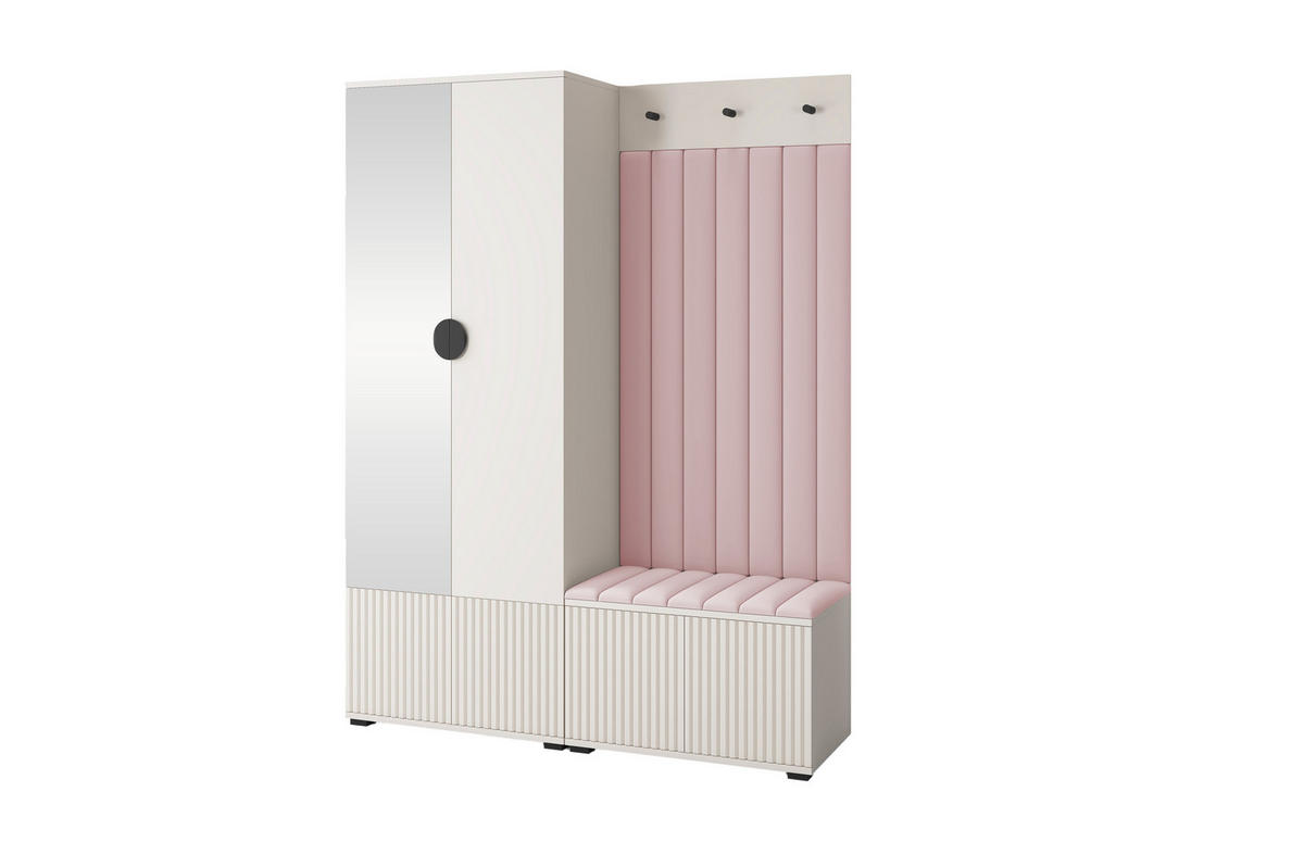 GARDEROBE Ritmo version 1 mit Spiegel, mit POLSTERPANEELEN ROSA - Beige/Rosa, Holzwerkstoff (140/185/40cm) - Jerpax
