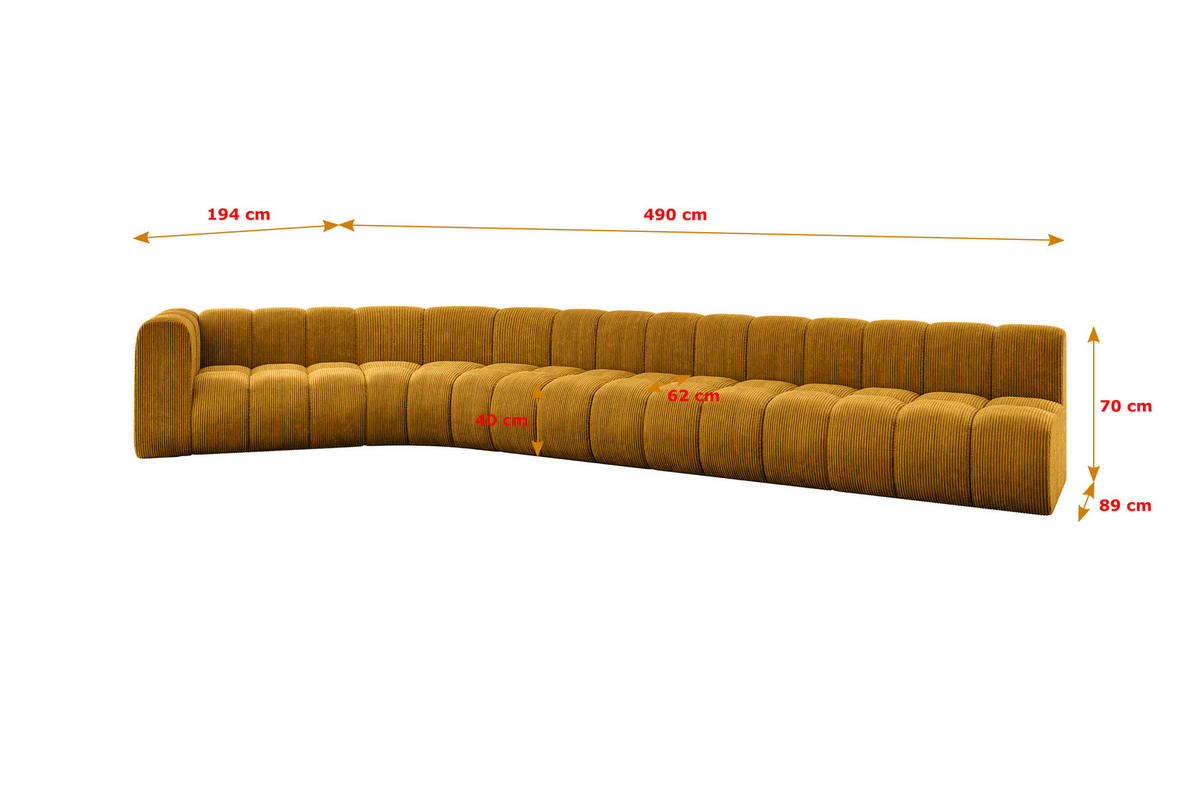 ECKSOFA modulares Sofa Karex-L3 - 490x194x70 cm Senfgelb - Currygelb, Holzwerkstoff/Textil (490/194cm) - ALTDECOR