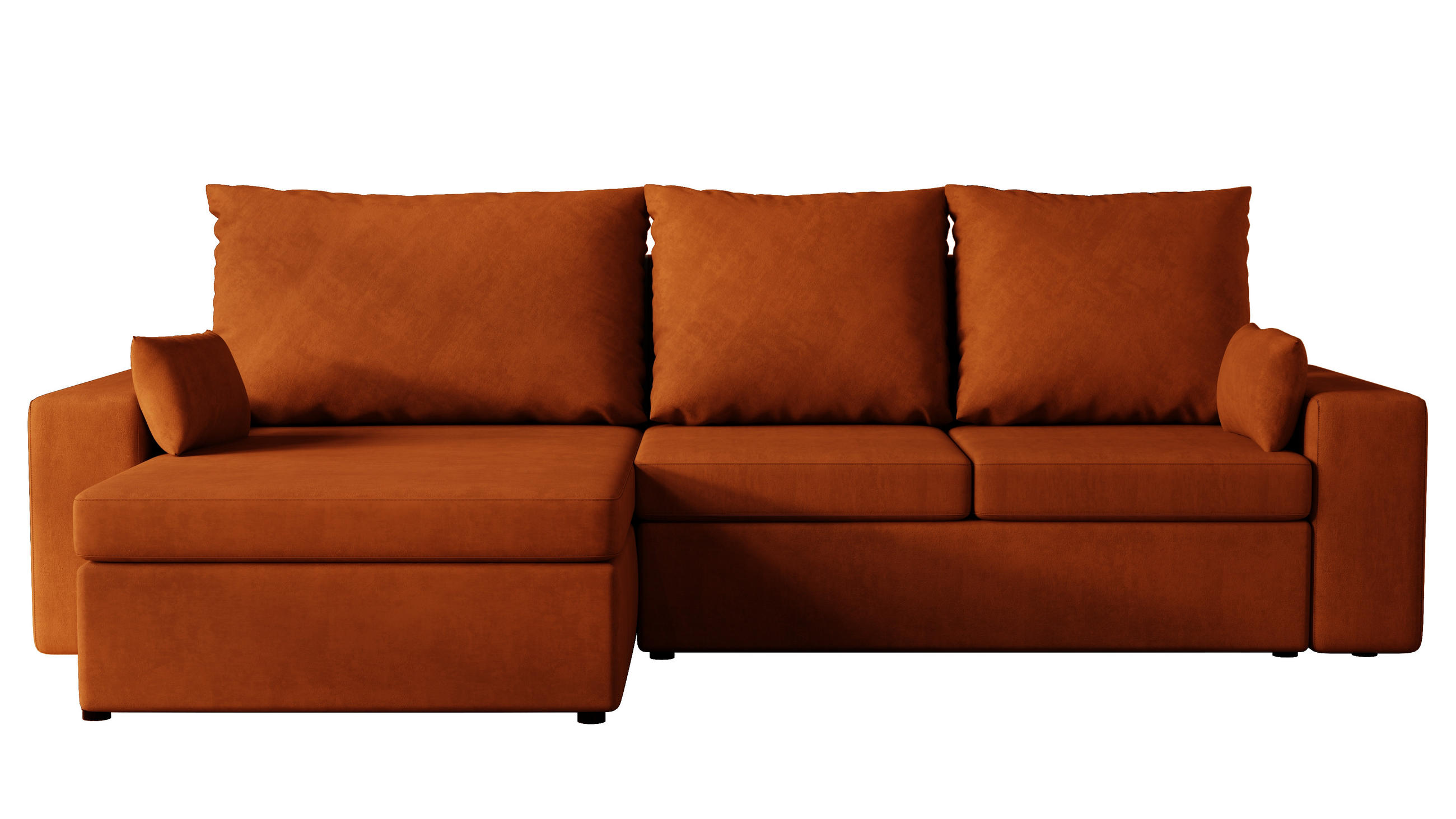 ECKSOFA Paco mit Bettkasten und Schlaffunktion, L-Form/XL-Form, Velourstoff, Universal - Rostfarben, Holzwerkstoff (276/145cm) - 4ALL HOME