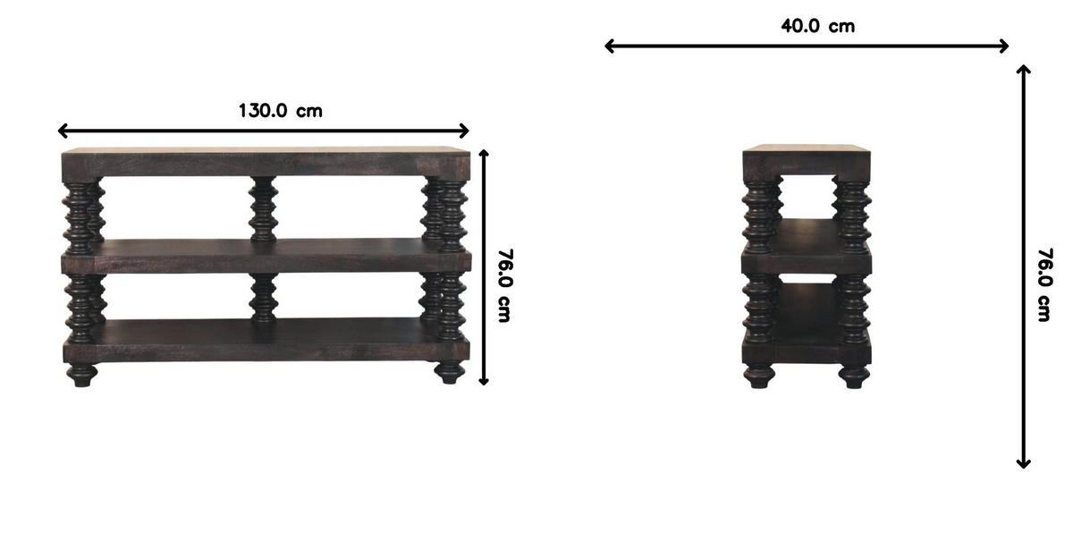 KONSOLENTISCH in tiefem Carbon-Escheton, 2 Ablagen, braun mit Carbon-Finish - Dunkelbraun, Holz (40/130/76cm) - Artisan Furniture