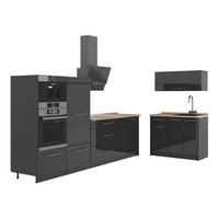 KÖK Fame-Line, Antracit högblank/antracit, 380 cm, AP Oak - Antracit/Svart högglans, Träbaserade material (380/153.6/60cm) - Vicco