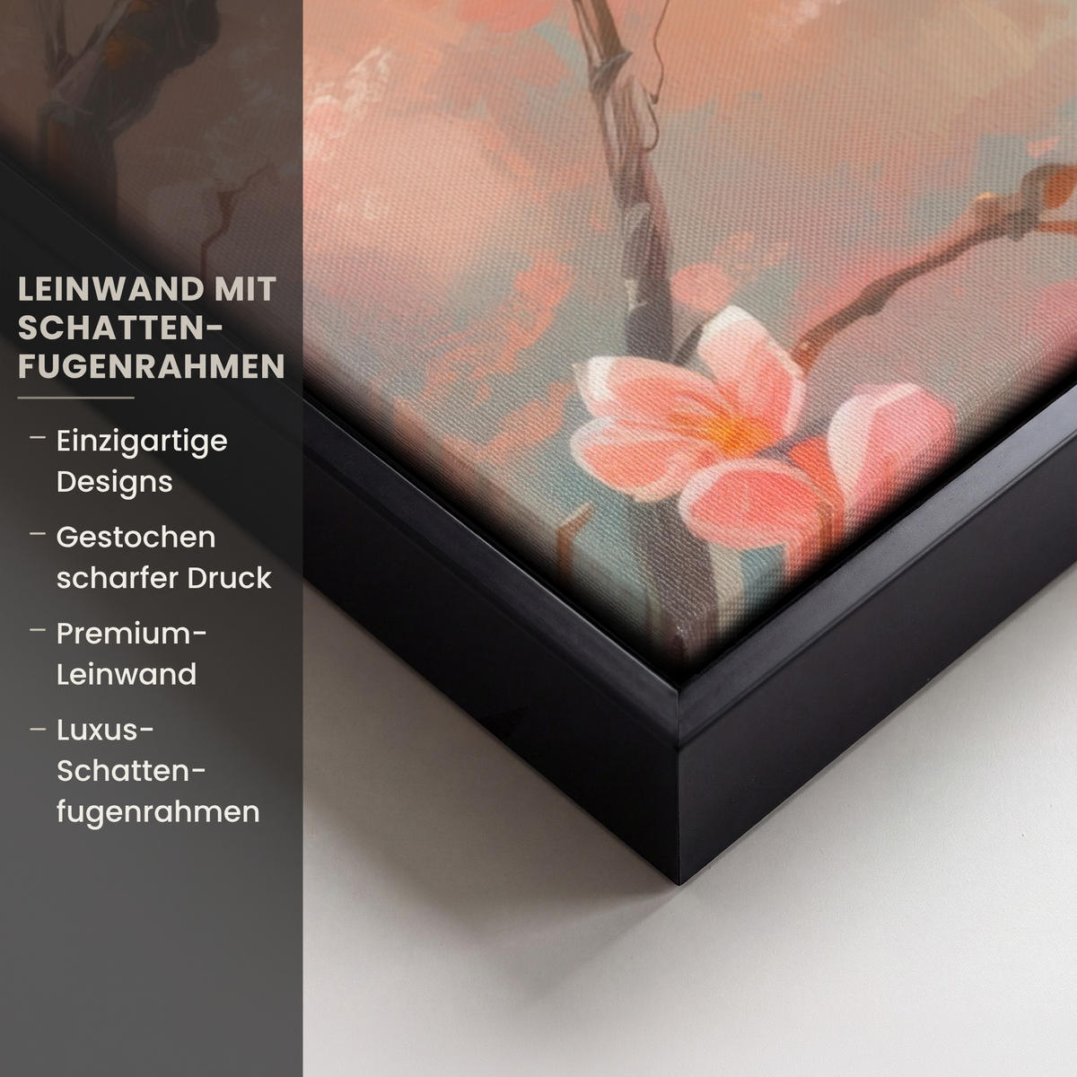 LEINWAND Bilder mit Rahmen - Rotkehlchen - Zierpflanze - Blütenzweig - 60x80 - Hellrosa, Textil (60/80cm) - MuchoWow