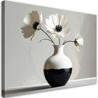 LEINWANDBILD, Weiße Blumen in einer minimalistischen schwarz-weißen Vase - Weiß, Textil (45/30cm) - Feeby