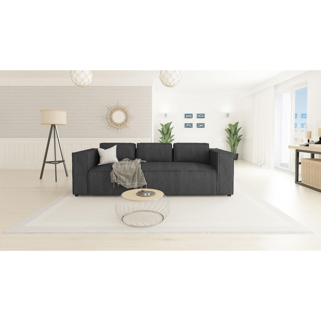 Thumbnail - S-Style Möbel 3-Sitzer-Sofa, Grau, Textil, Echtholz,Buche, Birke, Füllung: Polyetherschaumkern, 230x64x92 cm, Blauer Eng...