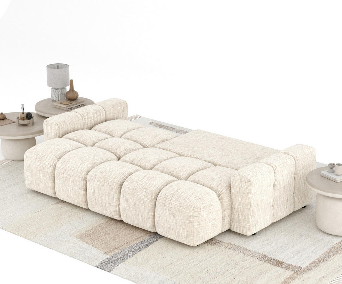 ECKSOFA MIT SCHLAFFUNKTION Ucci Creme Webstoff - Creme/Schwarz, Holz/Holzwerkstoff (233/142cm) - Maison de Reve