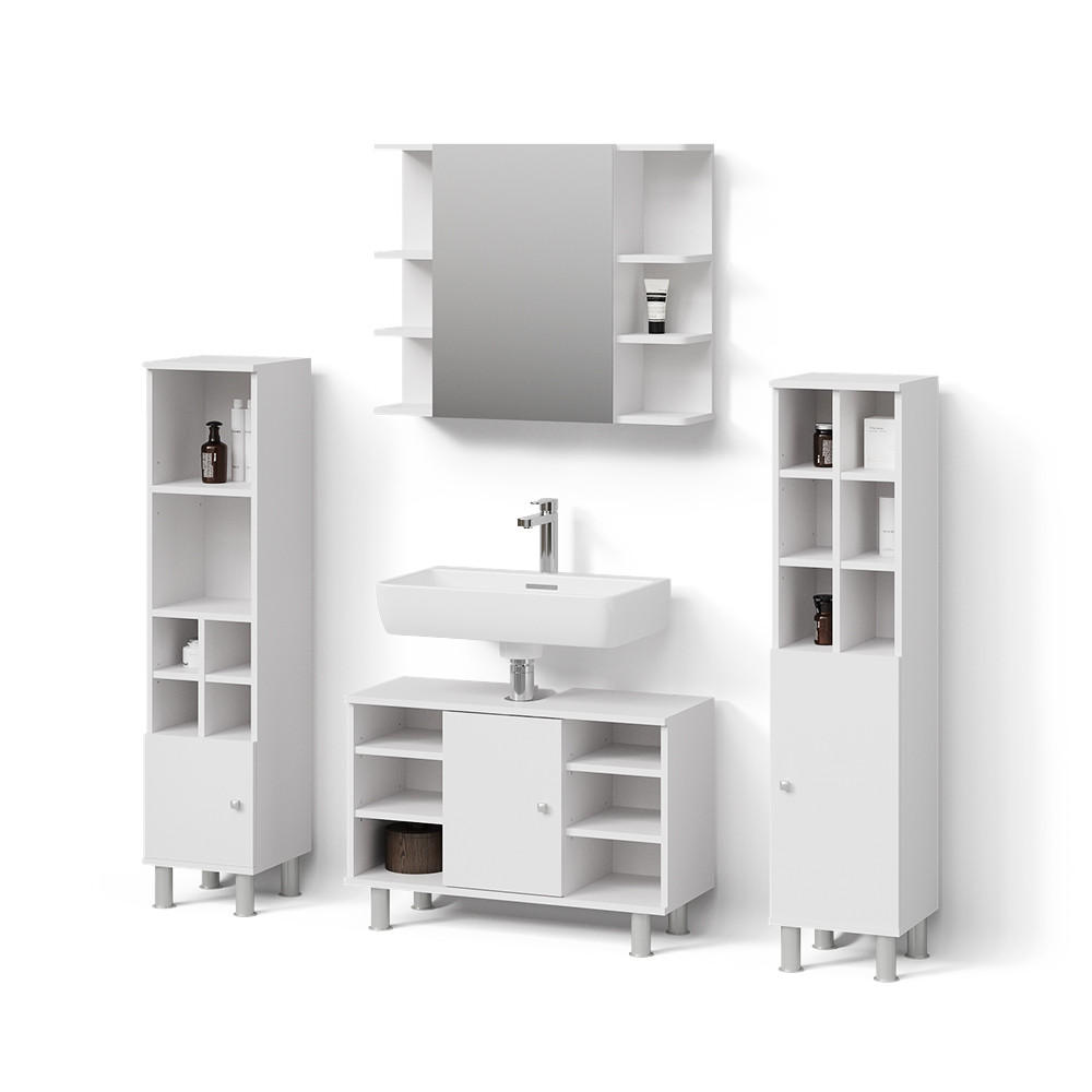 BADMÖBEL-SET Fucino Weiß 4 Teile, mit Midischränke - Weiß, Holzwerkstoff (80/130/32cm) - Livinity®
