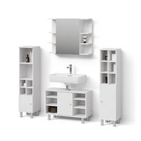 BADMÖBEL-SET Fucino Weiß 4 Teile, mit Midischränke - Weiß, Holzwerkstoff (80/130/32cm) - Livinity®
