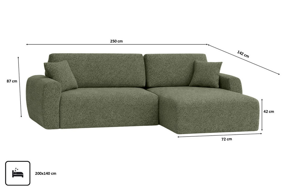 ECKSOFA Mit Schlaffunktion Ariel L, Chenille, Stoff Artico, Moss, Rechts - Hellgrün, Holz (250/142cm) - Kaiser Möbel