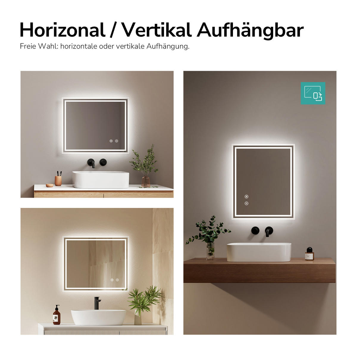 OGLINDA de baie cu LED-uri 60/50 cm - transparent, sticlă (60/50/3.5cm) - EMKE