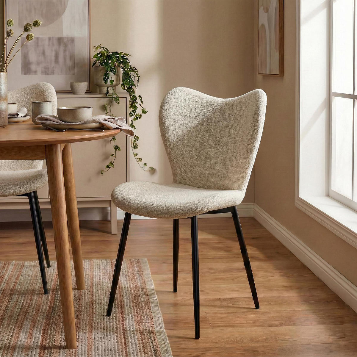 ESSZIMMERSTUHL Stoff Creme - Creme/Schwarz, Textil/Metall (50/80/58cm) - CLP