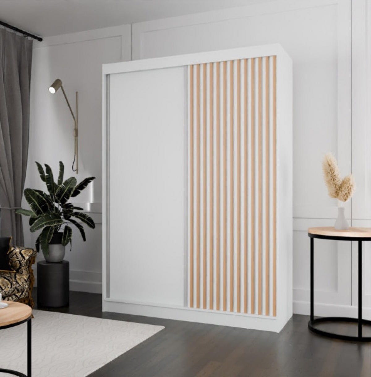 SCHRANK Weiß Craft Gold Lamellen 150 cm Mit Lamellen - Eichefarben/Goldfarben, Holzwerkstoff (150/215/61cm) - Sepro Meble